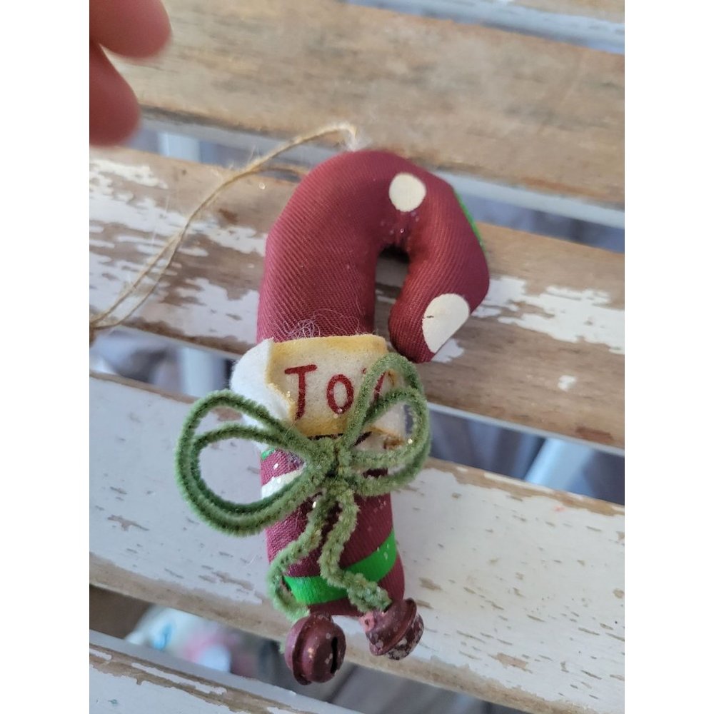 Joy candy cane stuffed country folk art ornament Xmas holiday tree